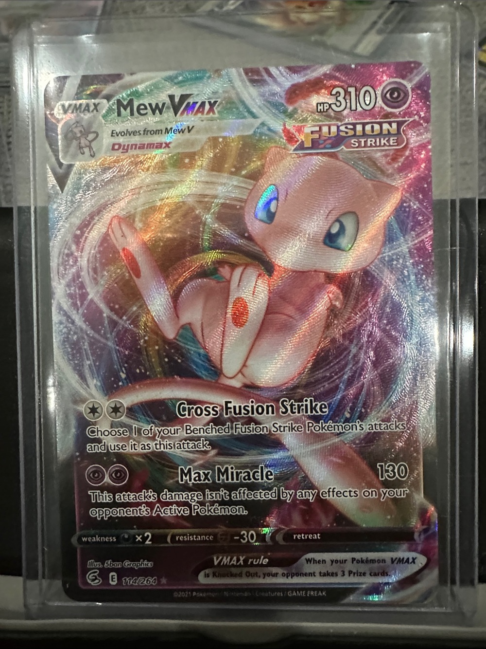 Pokemon Mew VMAX Trading Card - Pink, Purple, Blue Holo